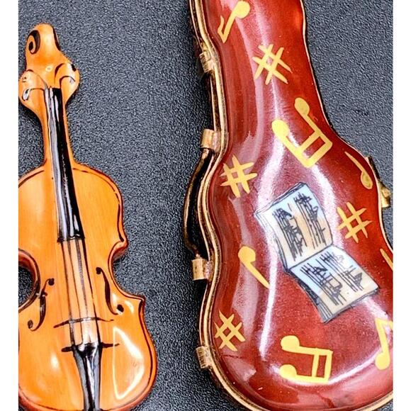 Authentic Rochard Limoges Violin Trinket Box Peint Main Porcelain France - Picture 4 of 6